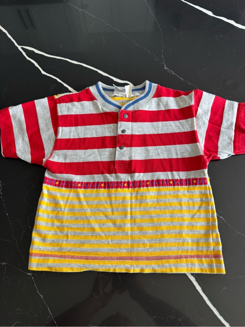 Vintage 90s Levi's Kids Bold Striped Short-Sleeve Tee in Red, Gray & Yellow